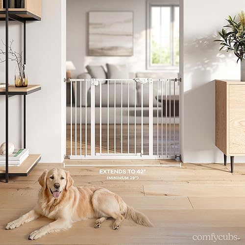 Miniatura 4 de Comfy Cubs Puerta de seguridad para bebés con 3 extensiones, barrera de acero Q195 ajustable de 42 x 1.9 x 30 pulgadas, acabado con recubrimiento en