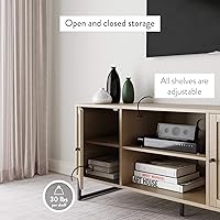 Vista 4 de Nathan James Moderno mueble de entretenimiento con soporte de TV, roble negro y escalera Theo con cajones de ratán y marco de acero mate, roble