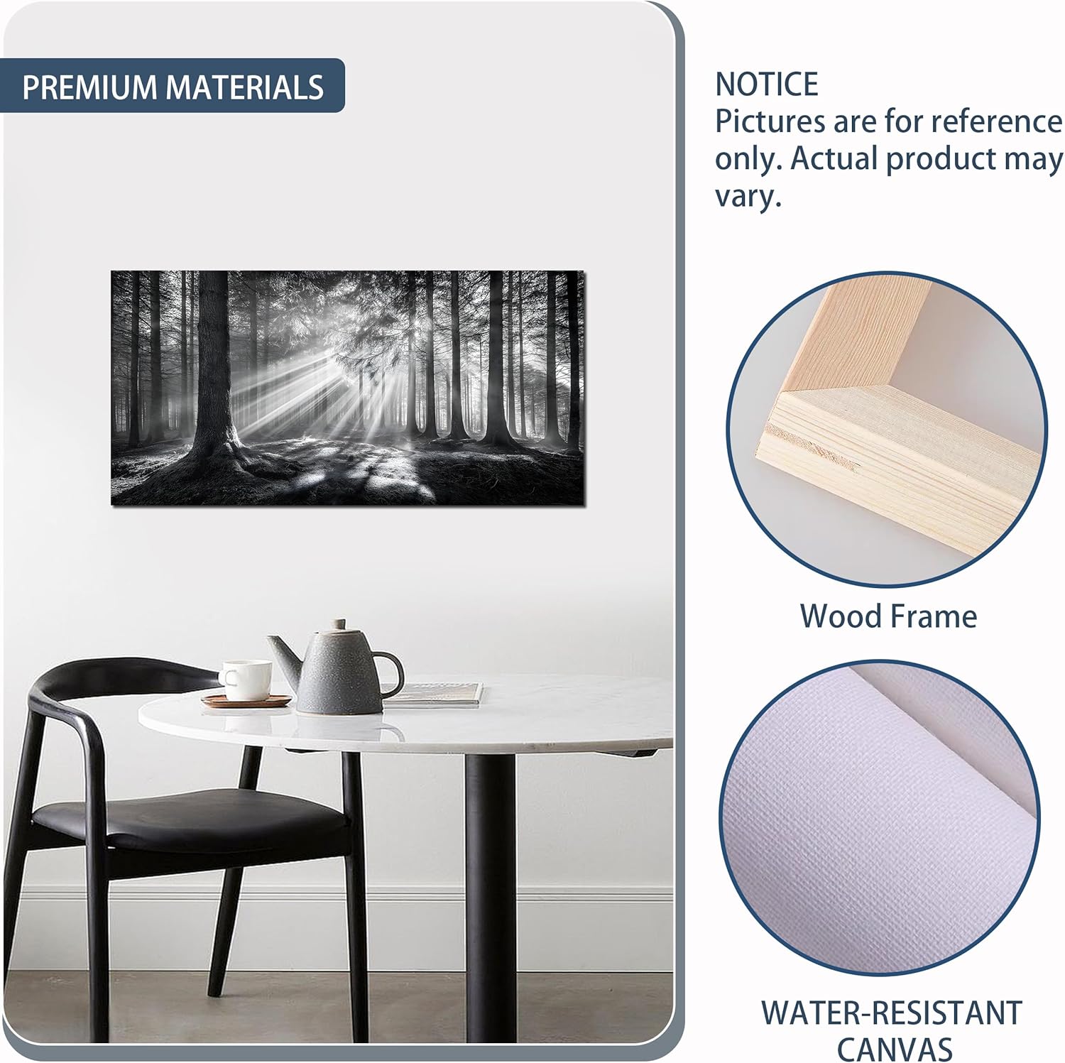 Trogonup Black and White Misty Forest Wall Art for Living Room Trees Large Nature Canvas Artwork for Bedroom Office Home Decor Ready to Hang 20"x40"