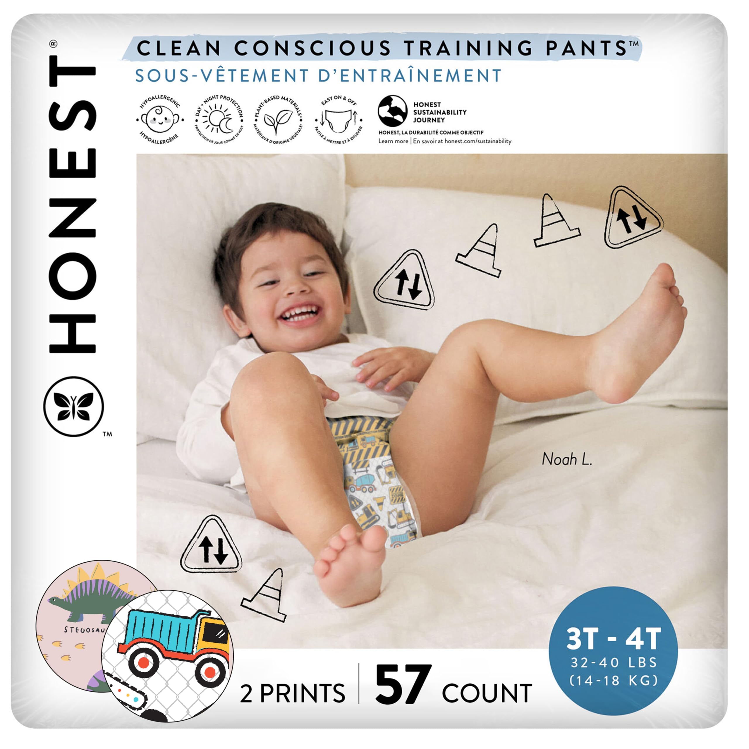 The Honest Company Clean Conscious Training Pants for Sensitive Skin | Hypoallergenic, Fragrance Free | Rompin' & Stompin' + Diggin' It | Size 3T/4T (32-40 lbs), 57 Count