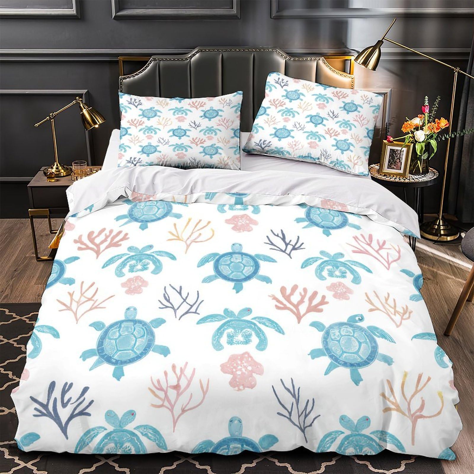 Housse de couette tortue marine respirante pour chambre de garçon et ado