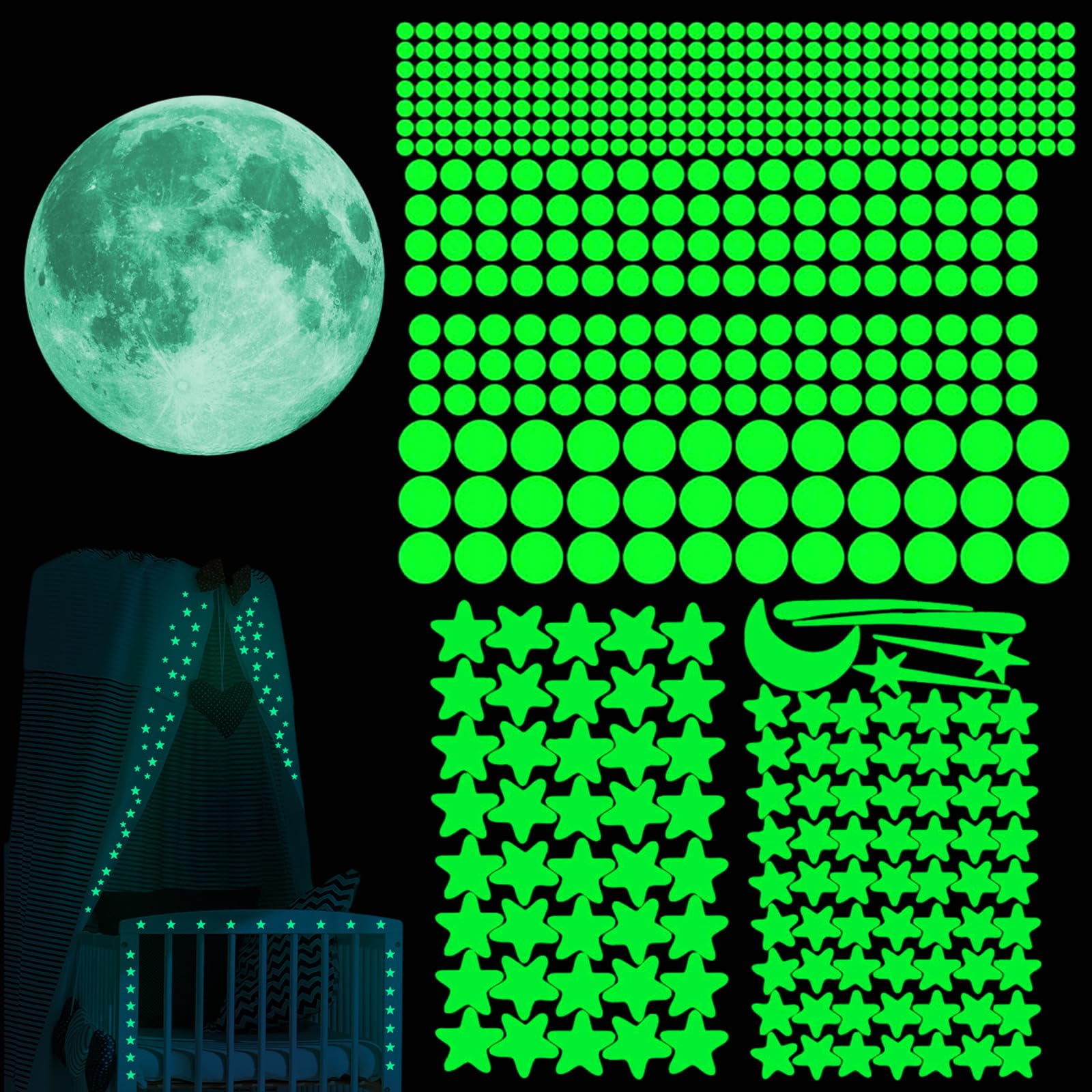 Autocollants muraux phosphorescents lune pour apaiser la peur du noir des enfants
