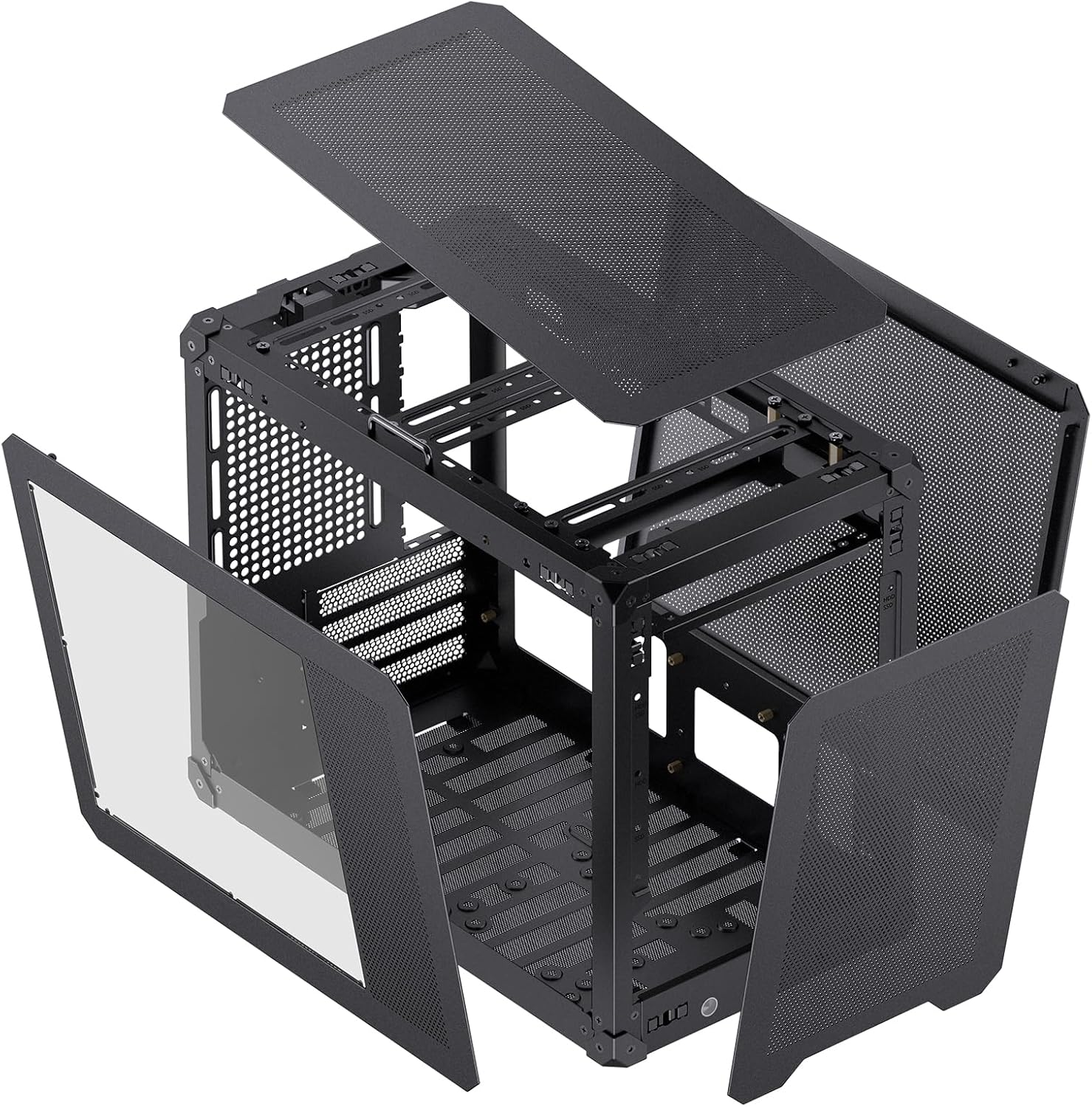 JONSBO C6 MAX PC case with panels removed, showing the internal frame