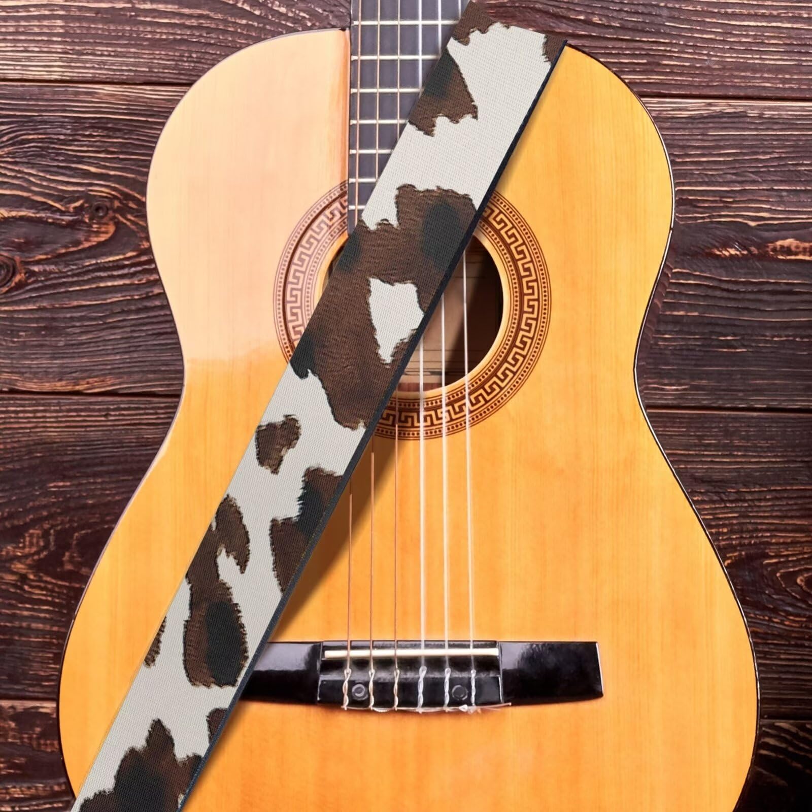 Cozeyat Brown Cow Print Guitar Straps for Guitar,Premium Leather Ends,Softy Hanging Rope Ukulele Guitars Belt,Men Women Guitarist Gifts,Green