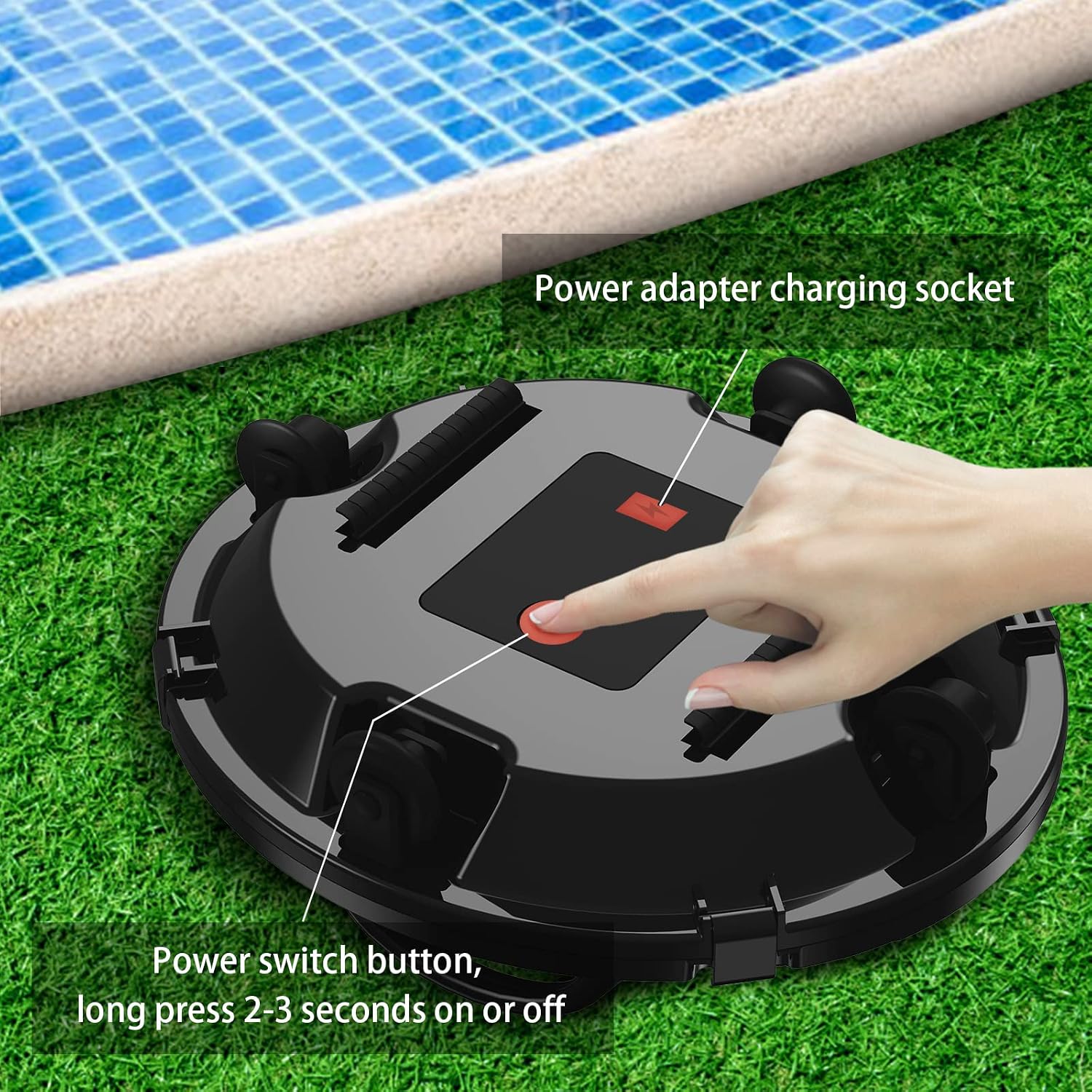 alescu Cordless Robotic Pool Vacuum - Self-Parking Pool Cleaner Lasts 110 Mins - Pool Vacuum Cleaner for Above/In-Ground Pools-Black