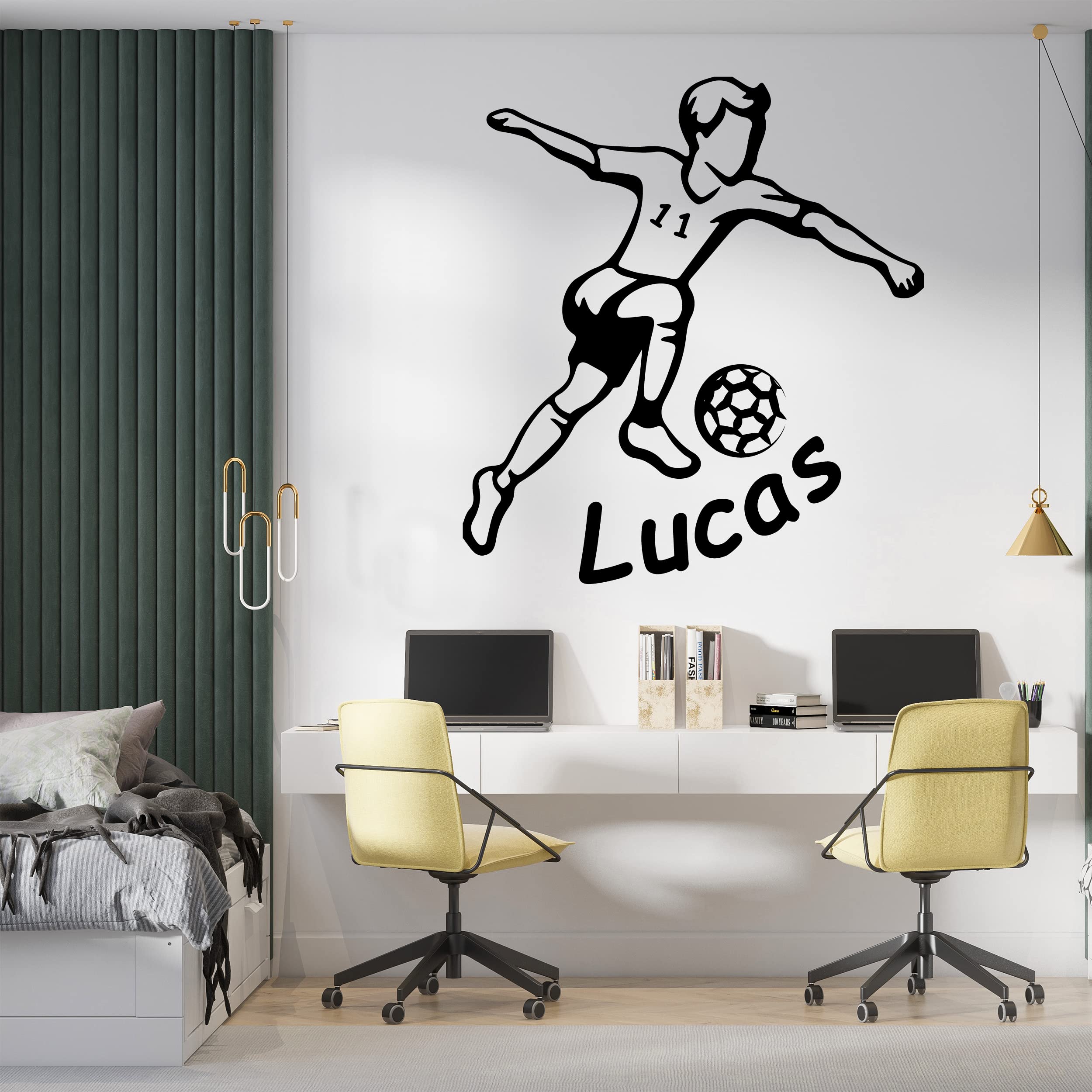Autocollant Mural Football Personnalisable - Décal Kid's Room - Art Mural Sportif - Vinyl Amovible