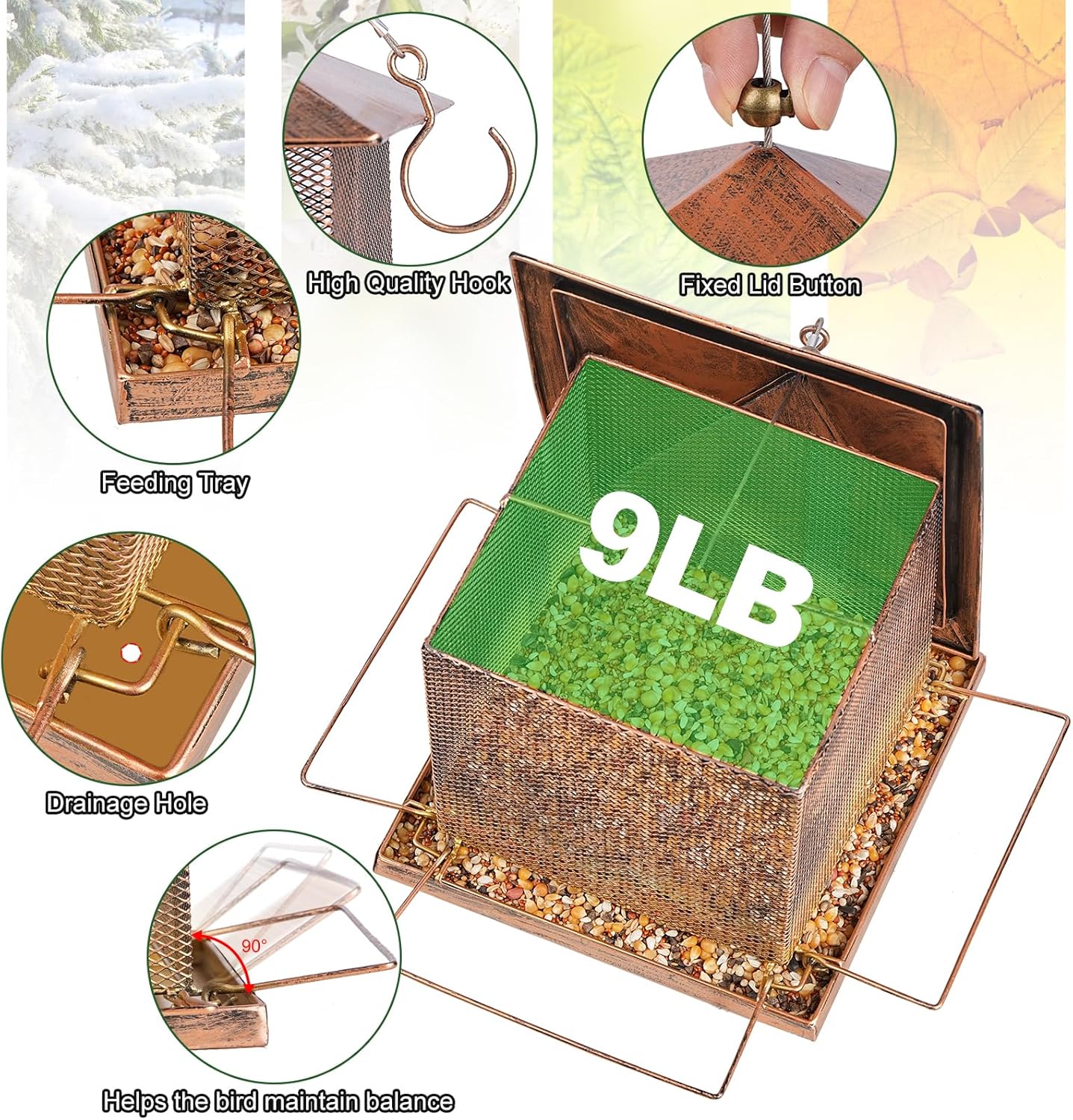 Bird Feeder, Heavy Duty Metal Bird Feeders for Outdoor Hanging, 5LB Extra Large Capacity Wild Birdfeeder for Garden Yard Outside Backyard