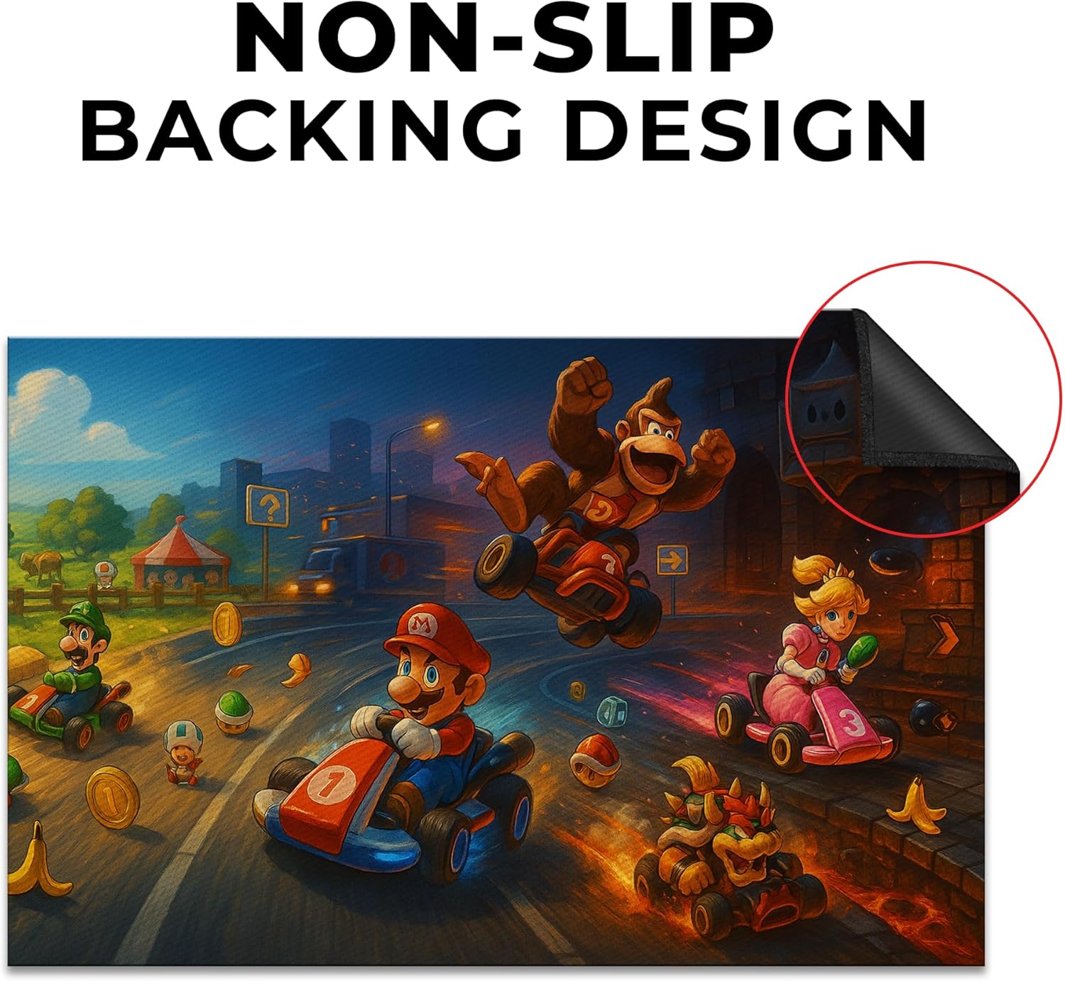 DreamController Mariio Karrt Custom Rugs for Gamer Room (62x40inch)| Playroom Carpets Inspired by Games & Mariio Karrt Decor for Gamers | Gamer Room Decor for Kids Teen Anti-Slip Gaming Mats