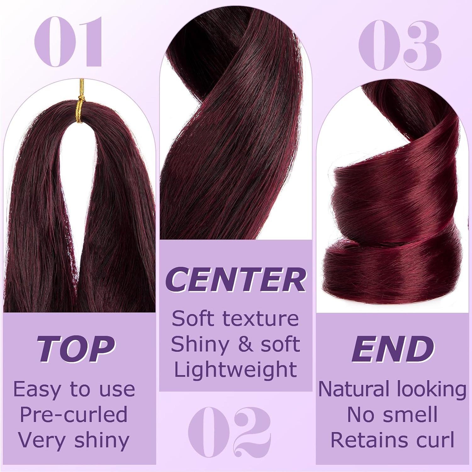 French Curl Braiding Hair 24 Inch Ombre Burgundy 8 Packs - Loose Wavy Bouncy Braiding Hair - Pre Stretched Synthetic Hair Extensions for Black Women
