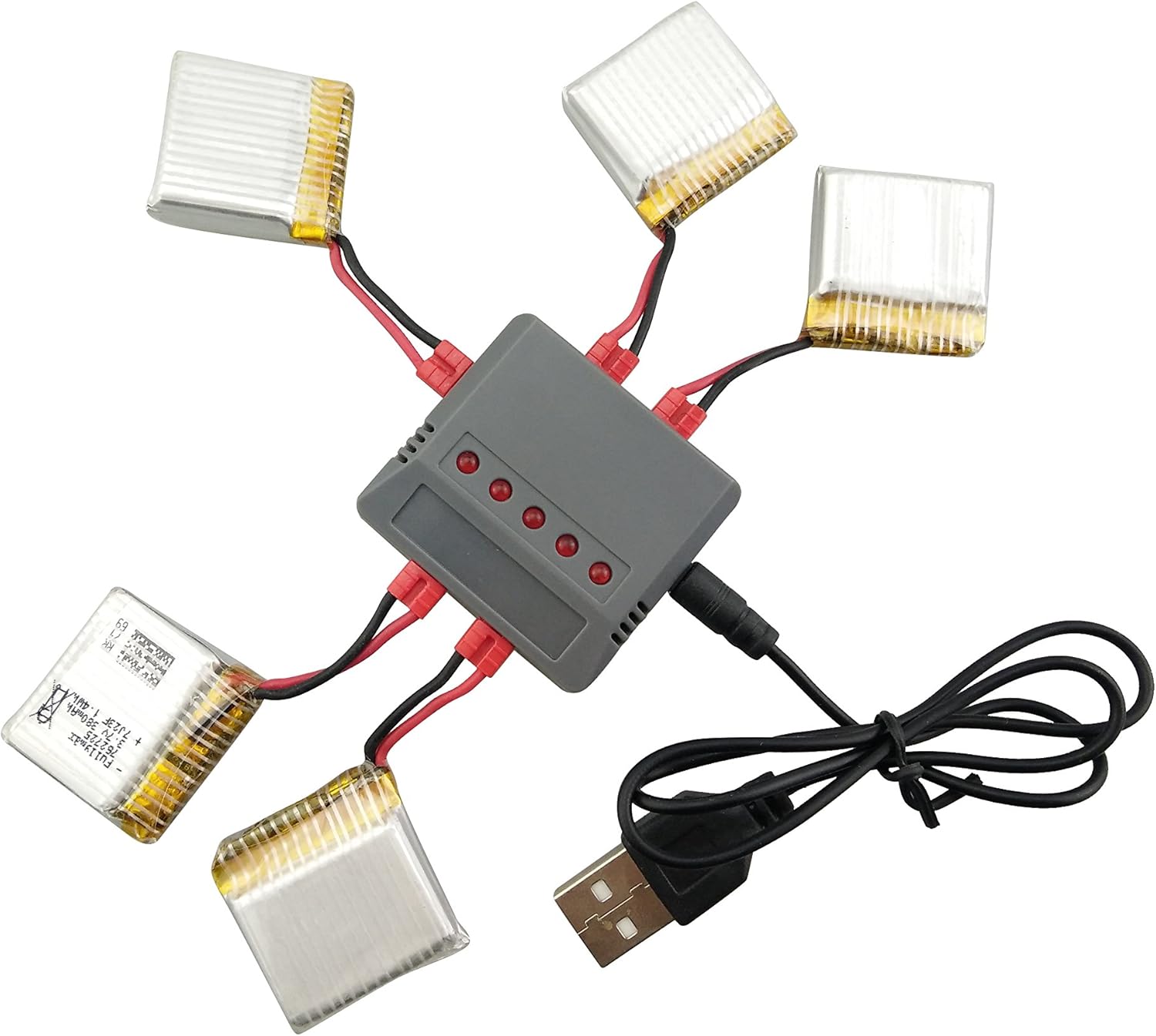 sea jump 5PCS 3.7V 380mah Lithium Battery +1pcs 5in1 Gray Balance Charger for SYMA X21 X21W X26 D15 X100 Quadcopter Spare Parts Drone Battery