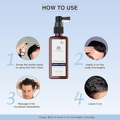 Miniatura 5 de The Man Company Tónico para el crecimiento del cabello, 3.4 onzas líquidas, 3% de aceite de redensilo y jojoba, tónico capilar para engrosar el