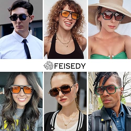 Miniatura 55 de Feisedy - B2622 - Lentes de sol estilo aviador, cuadrados, clásicos de los años 70, unisex, con montura clásica retro y elegante, UV400 Marco