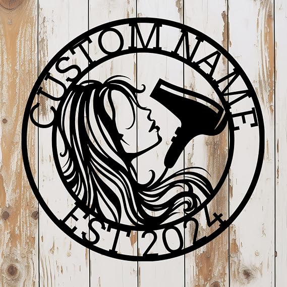 Personalized Beauty Studio Sign,Custom Beauty Salon Girl Hair Metal Wall Art,Custom Hair Dresser Metal Sign,Personalized Hair Dresser Name Sign,Barber Shop Metal Wall Decor,Hair Stylist Gift (Hair D)