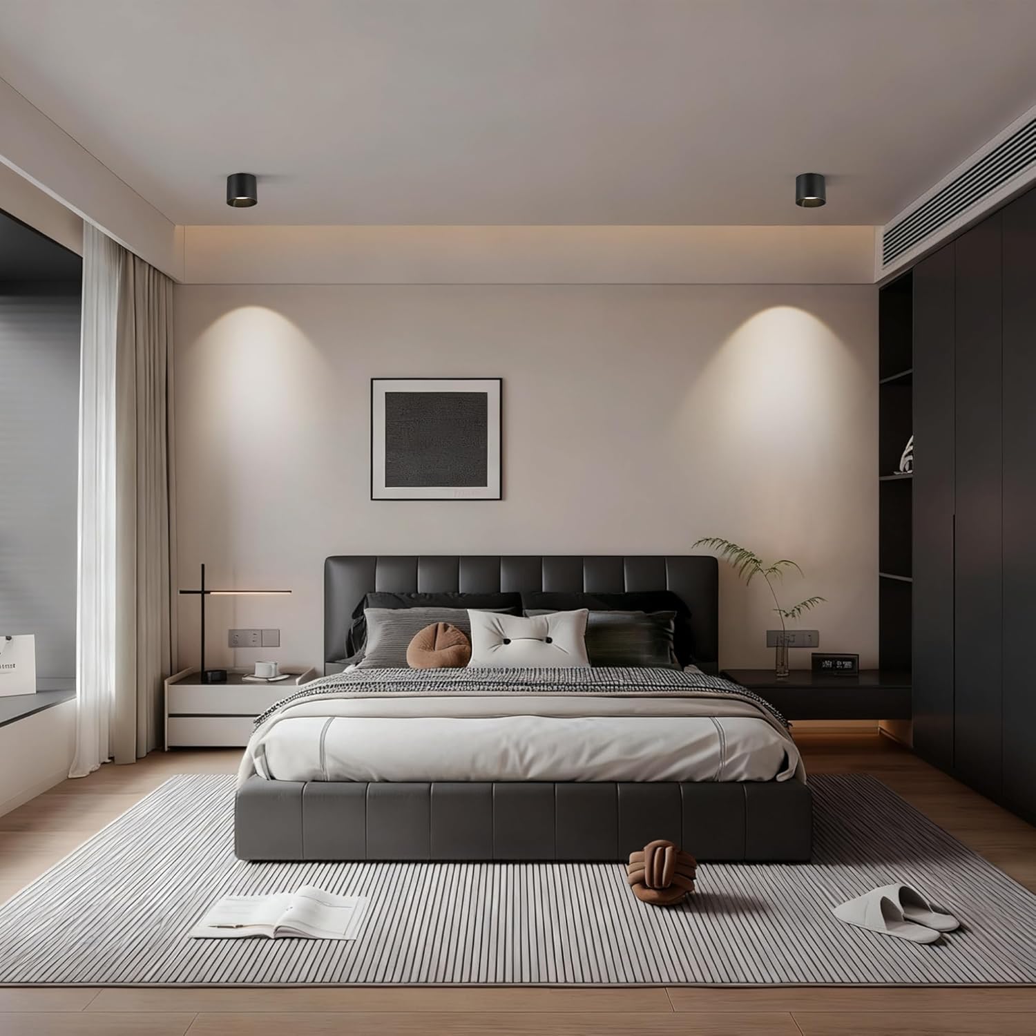 Hallway Light Flush Mount Ceiling Light Fixtures for Closet, Dimmable LED 20W 4000K Close to Ceiling Lights, Black Cylinder Ceiling Lamps for Kitchen, Living Room, 4.7'', 3 Pack