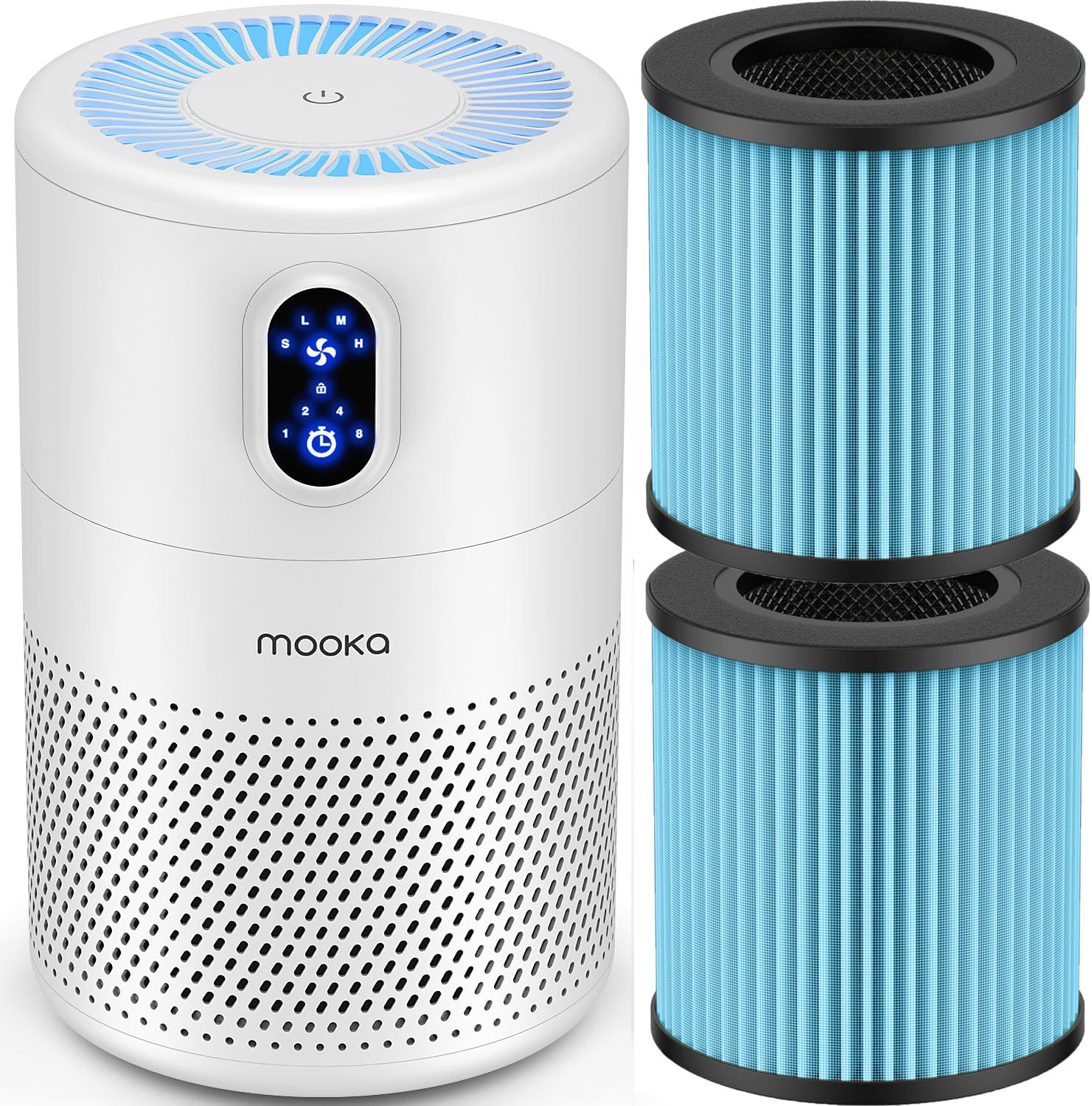MOOKA B-D02L Air Purifier (Filter pre-installed) & 2 Pack Extra Official Certified Smoke Replacement Filter