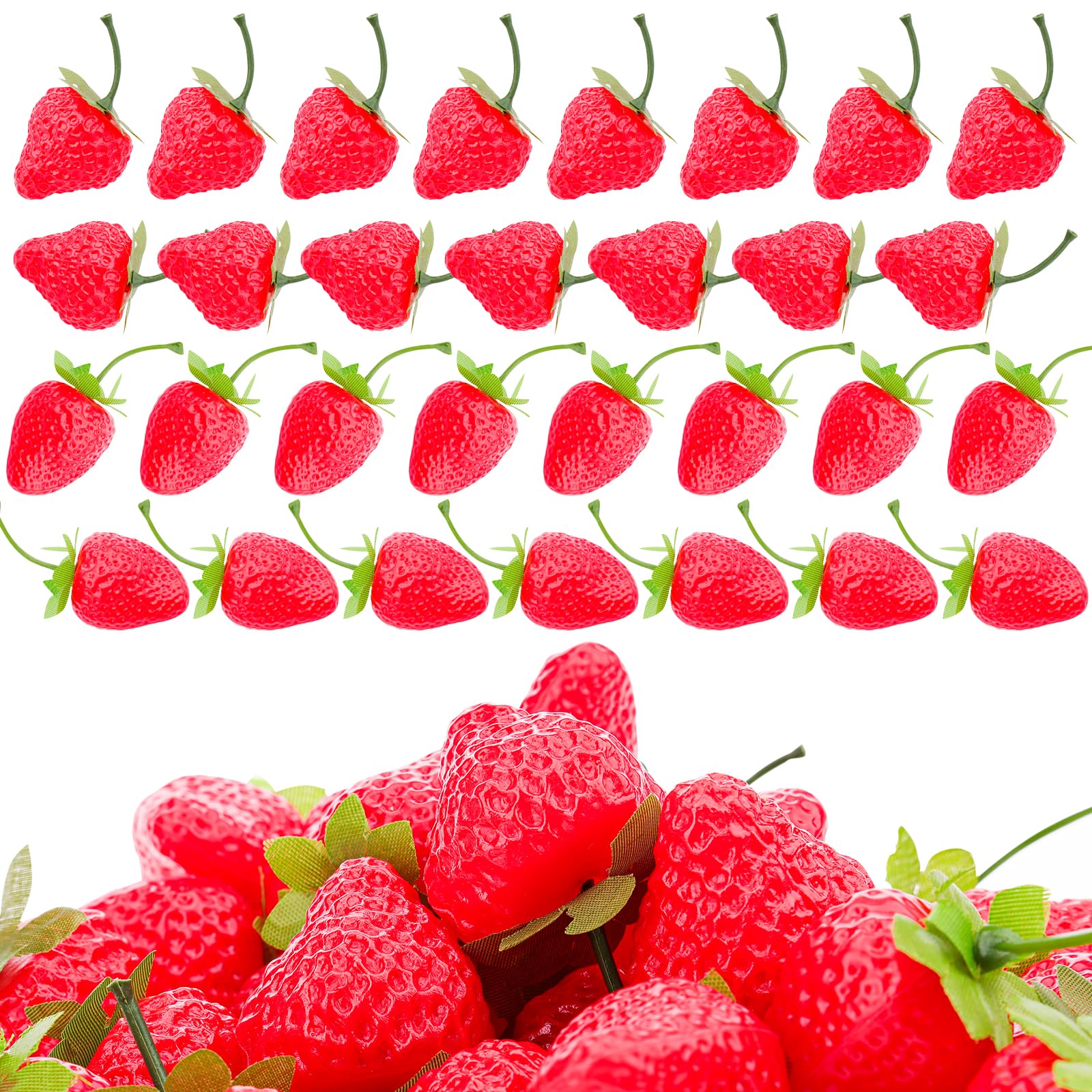 Meiwlong 30 PCS Künstliche Realistisch Kunststoff Erdbeeren Lebensecht Gefälscht Rot Früchte Faux Simulation Requisiten Dekoration Party Hochzeit Haushalt