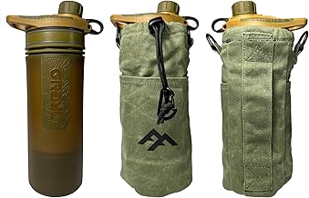 Forest Fundamentals Insulated Bottle Bag Pouch | Compatible with Grayl® Water Filters, 32oz Wide Mouth Bottles & Nesting Cups | Handmade Waxed Cotton Canvas & English Boiled Wool