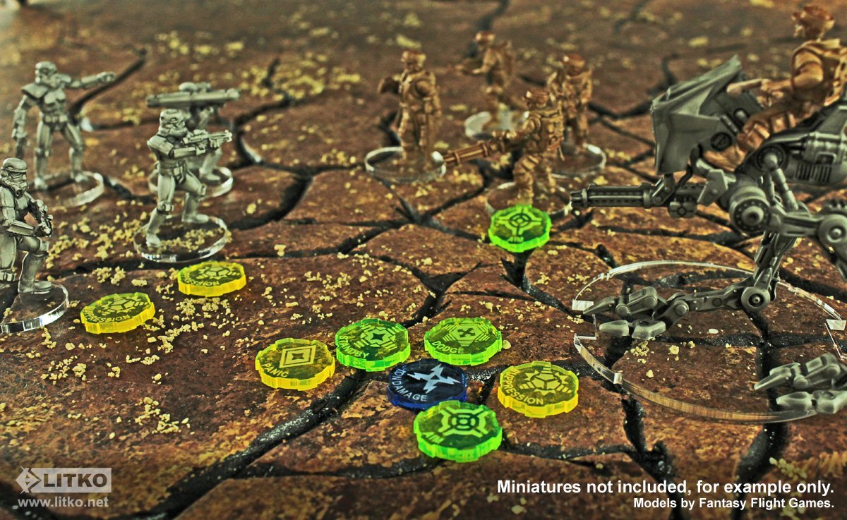 LITKO Game Token Upgrade Collection | Combat Tokens |Compatible with Star Wars: Legion | Panic | Suppression | Ion Damage | Aim | Dodge | Standby | (Combat Token Set)