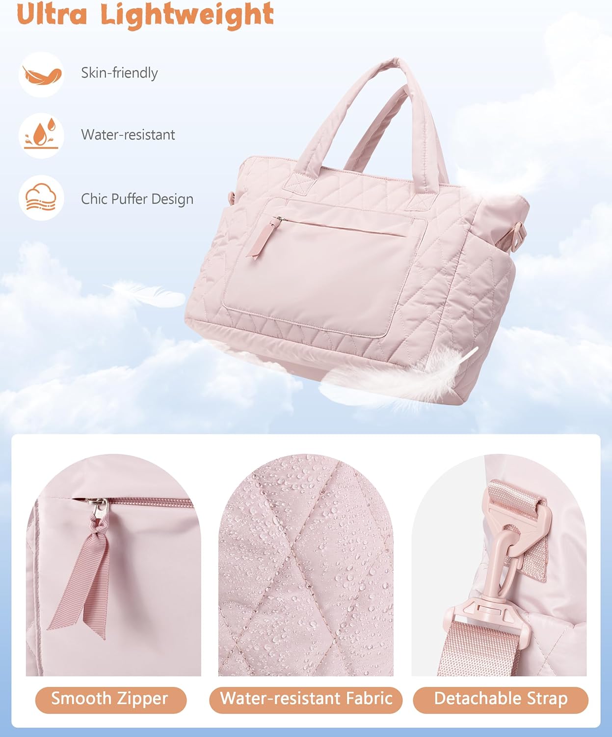 Tote Bag for Women - Puffer Work Tote with Laptop Compartment, Quilted College Shoulder Bag with Zipper for Work - Image 6