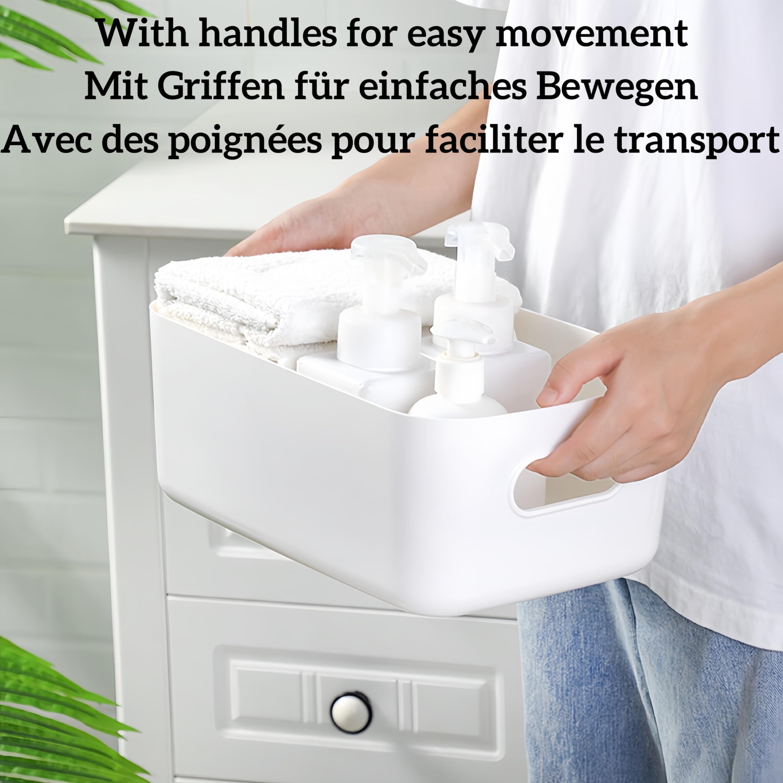 Lot de 5 Paniers Boîtes de Rangement en Plastique avec Poignées,Paniers de Rangement Empilables pour la Cuisine,Paniers & Boîtes de Rangement Cuisine Salle de Bain (Couleurs mélangées, 20+25+30 cm)