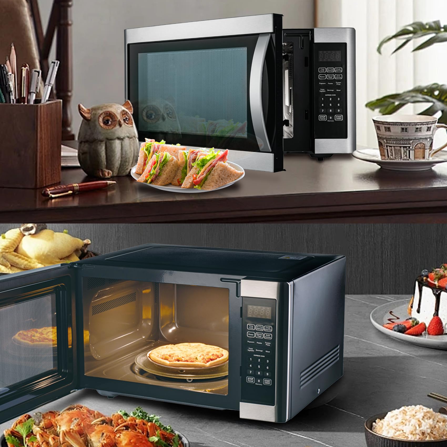 Smad Four Micro-ondes Combiné, 42L, Four Micro-ondes avec Grill, Micro-ondes 1100W, Grill 1200-1400W, 11 Niveaux de Puissance, Micro-ondes Multifonctions, Plateau Tournant 345mm