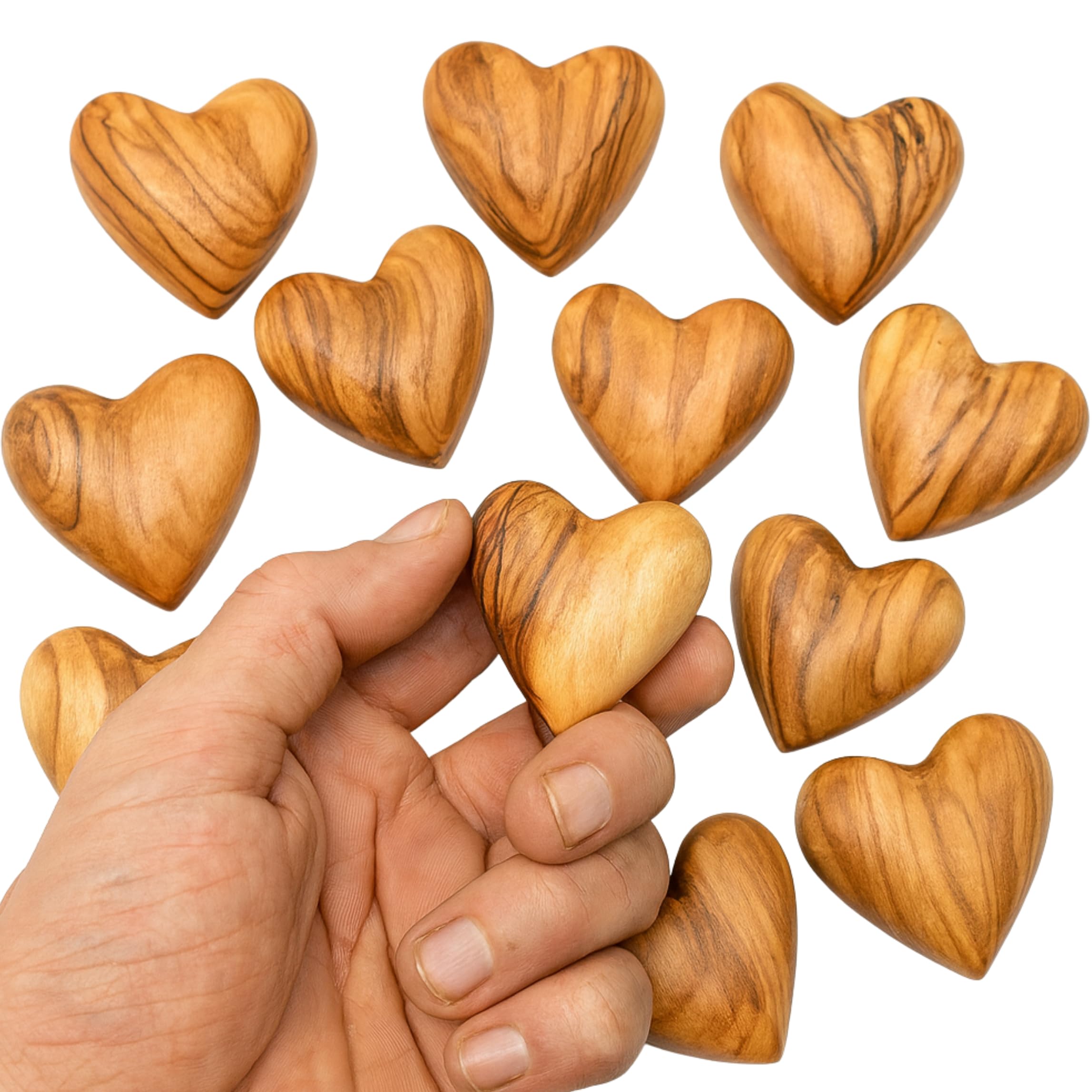 Zuluf Set mit 10 Olivenholz-Herzen, 4,3 x 3,8 cm, Großpackung, handgeschnitzte Holzherzen, Hochzeitsgeschenke, Party-Set, Valentinstag, Schüsselfüller, rustikale Heimdekoration, handgefertigt in