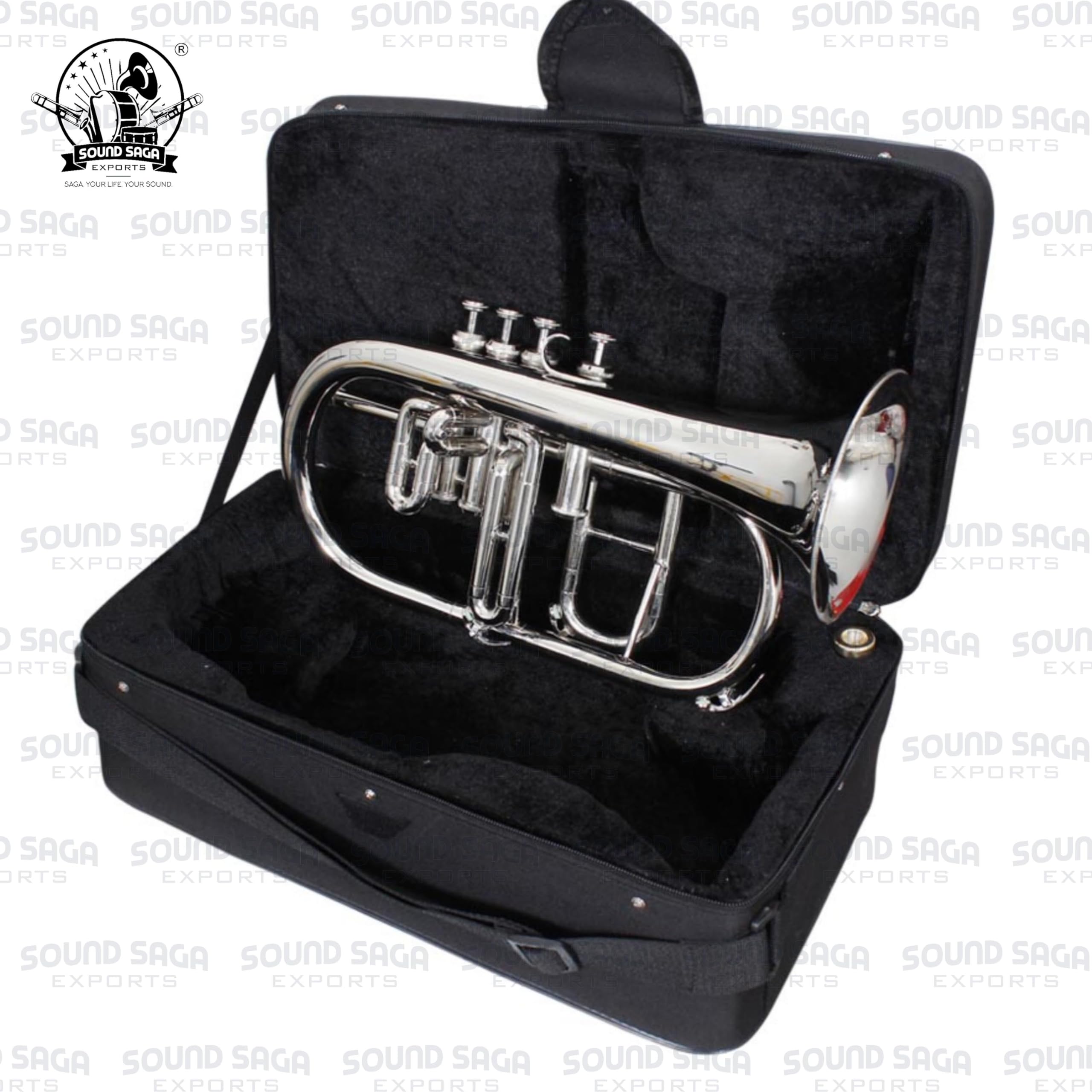 SoundSaga Sound Saga® - Tromba a 4 valvole in Sib, in ottone di alta qualità, con custodia rigida e bocchino (nichel)