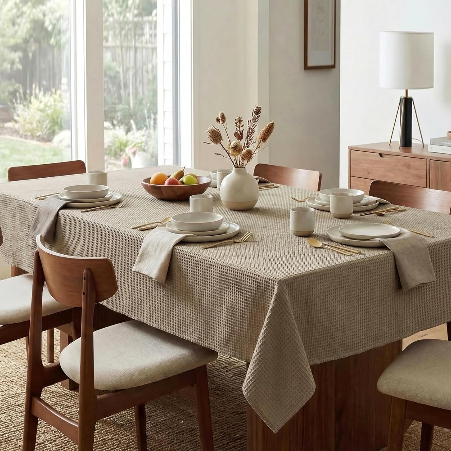 H.VERSAILTEX Rectangle Tablecloth Waffle Textured Waterproof Table Cloth Stain Resistant Wrinkle Free Washable Decorative Table Cover for Dining, Kitchen, Wedding and Parties (60x120 Inch,Taupe)