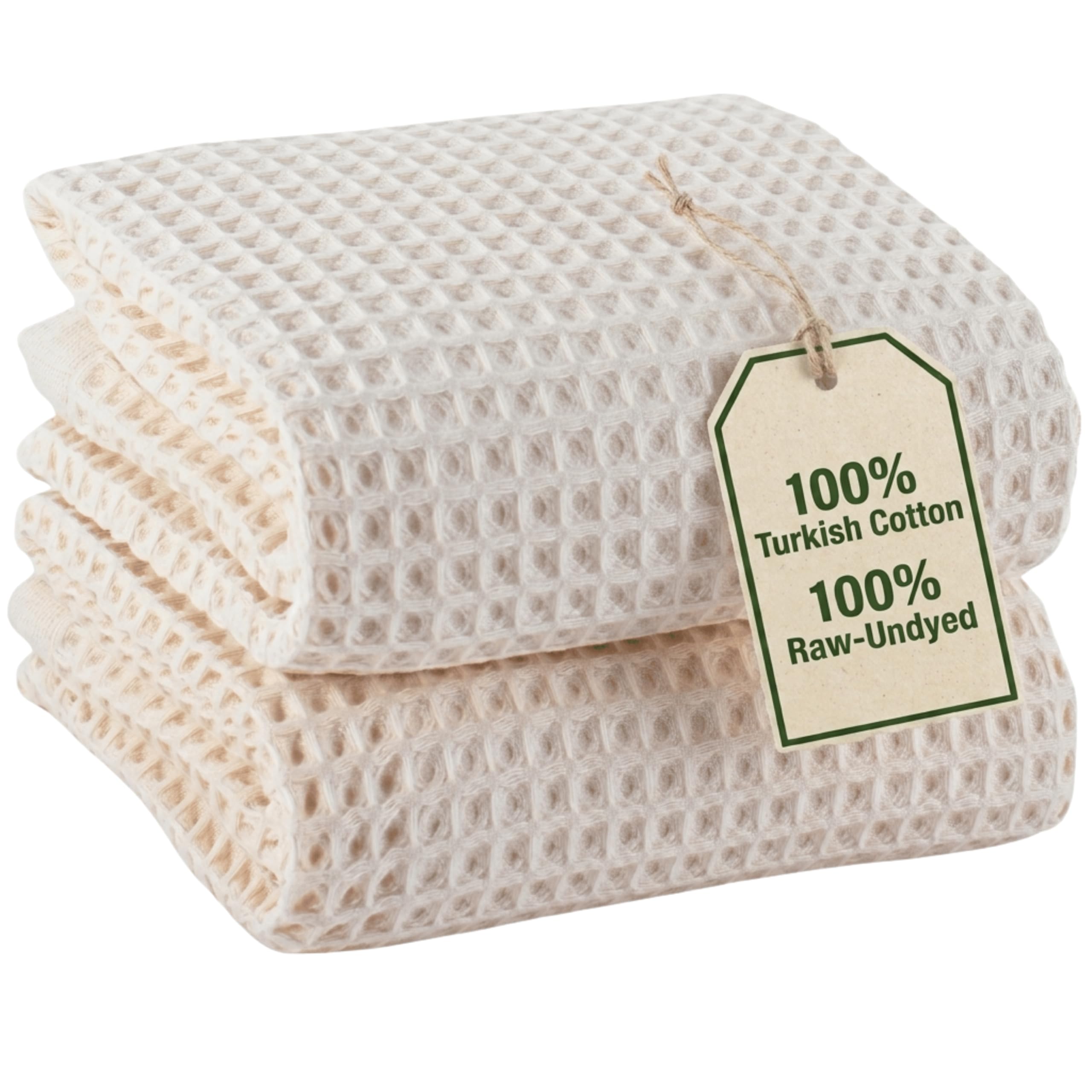 PÜSKÜL Natural Waffle Turkish Cotton Bath Towels Set of 2