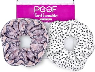 Poof Towel Scrunchies Extra Large for Wet Hair Girls & Women, Set of Two (Pink/Black)