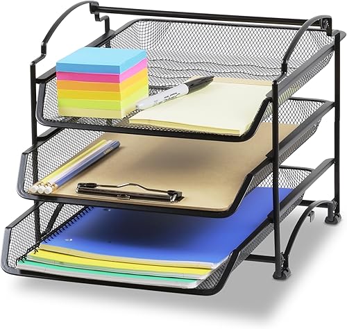 SimpleHouseware Organizador de documentos y cartas para escritorio, apilable de tres niveles, negro