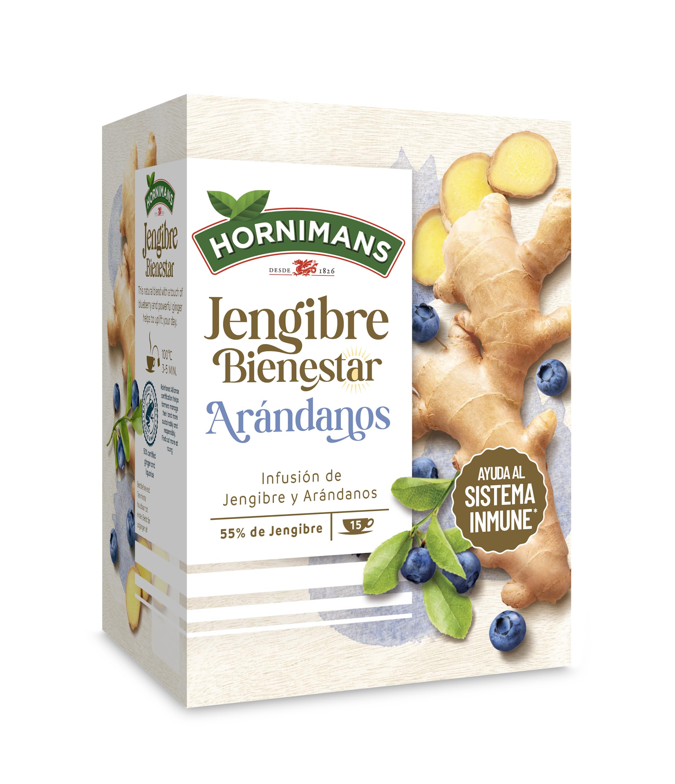 Hornimans Infusión de Jengibre con Arándanos 100% Natural 15 bolsitas Sin Teína