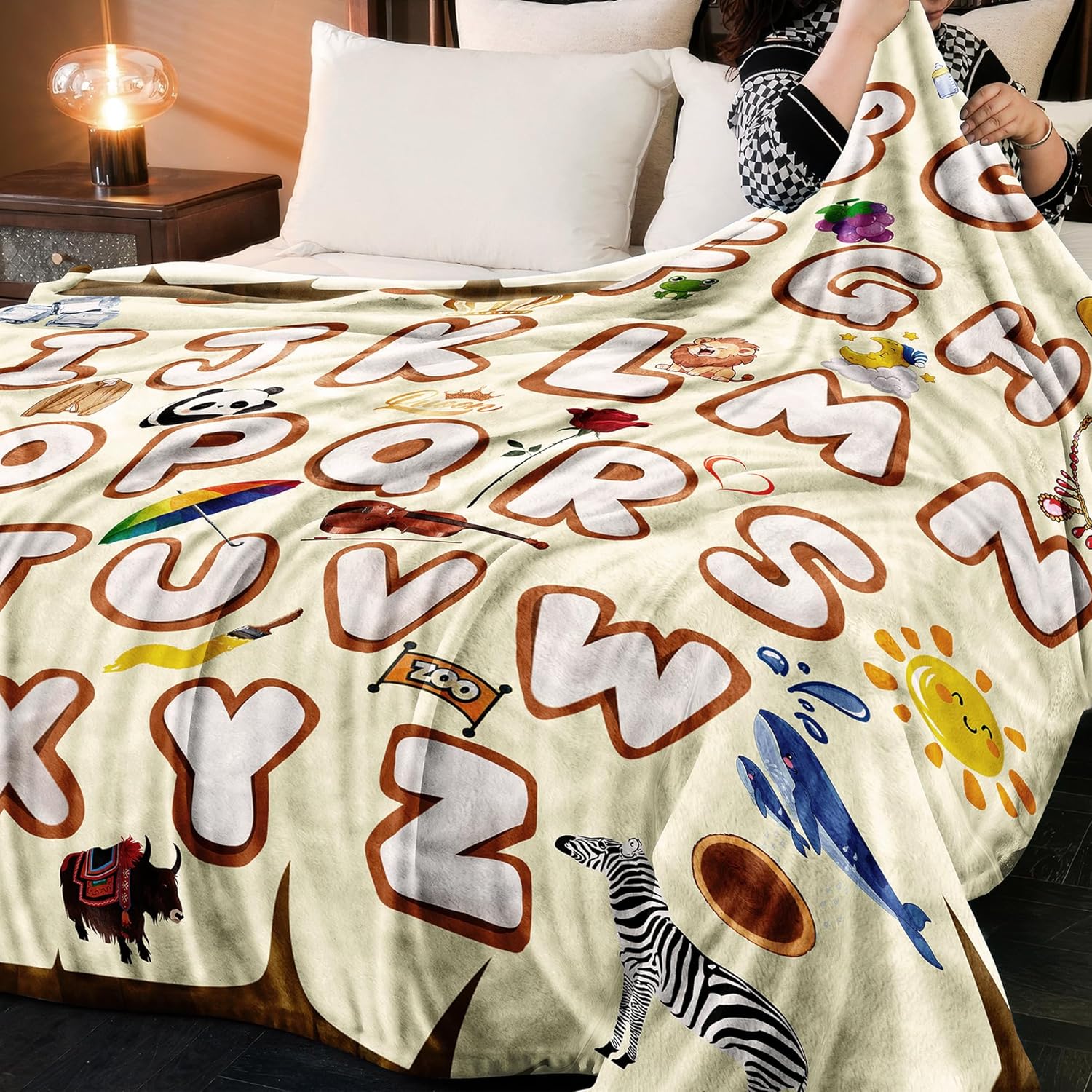 ABC Blanket Alphabet Throw Blanket Alphabets Printed Blankets Soft Flannel Throw Cute Cartoon Blanket Gifts for Kids Teens Boys Girls (Yellow, 50"x60") - Image 9