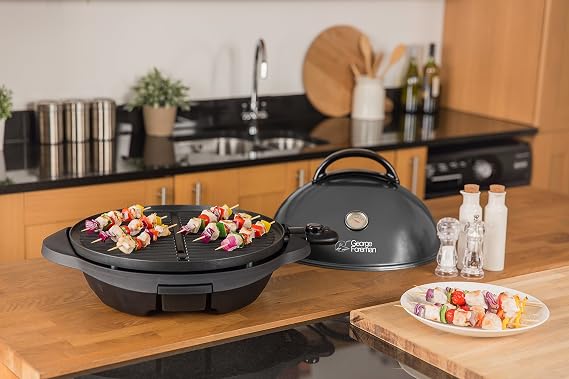 George Foreman Indoor/Outdoor Grill: Standing Grill and Table Grill (Indoor and Outdoor Use, Balcony and Kitchen, Diameter 44.5 Cm, Temperature Display, Oil Drip Tray, 22460-56