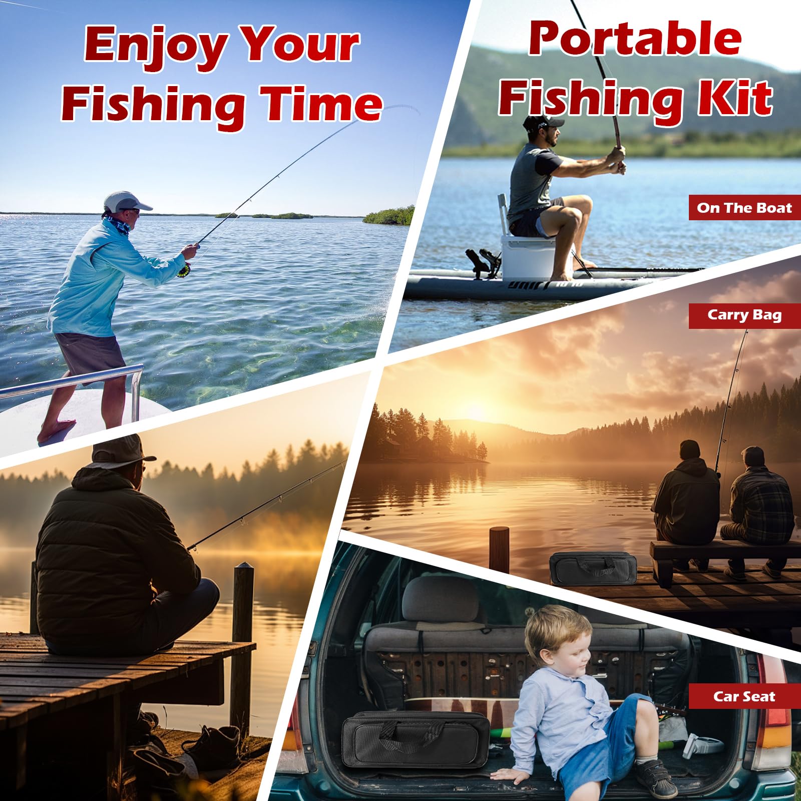 Angelruten- und Rollen-Kombi-Set – 2,1 m zusammenklappbare Kohlefaserruten mit Spinnrollen, Angelköder, Tragetasche für Reisen, Salzwasser, Süßwasser, komplettes Angelruten-Set für Angler