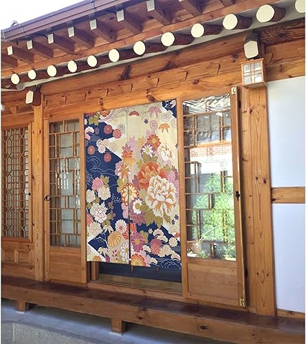 Miniatura 2 de JCETUNO Noren - Cortina de puerta de estilo japonés con estampado de lino y algodón para decoración del hogar 43 pulgadas de ancho floral