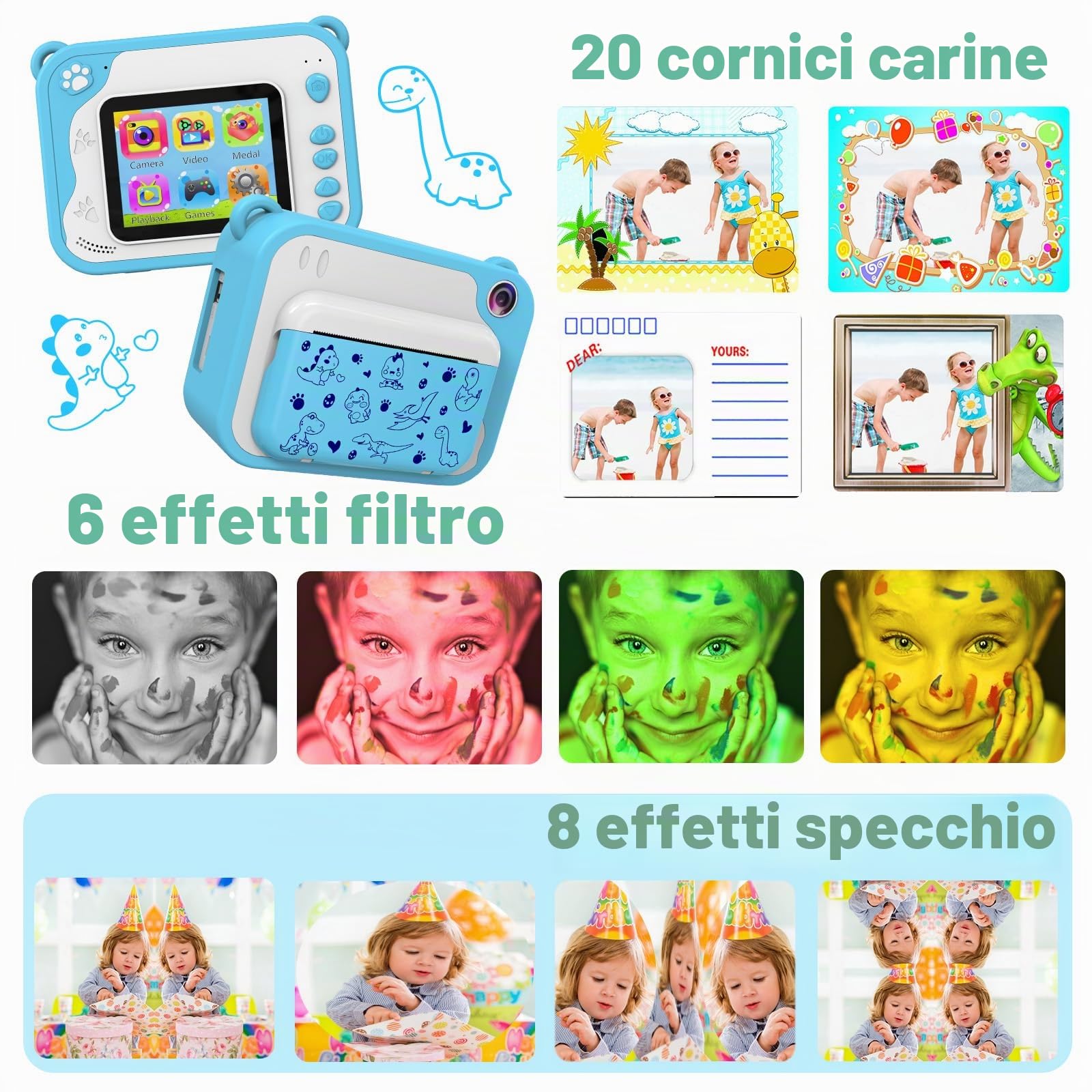 CHAKEYAKE Macchina Fotografica Bambini,Fotocamera Istantanea Digitale Bambini 2.4” 1080P HD Videocamera con 32GB Scheda SD,Macchina Fotografica Giocattolo Idee Regalo Bambino 3-12 Anni(Blu)