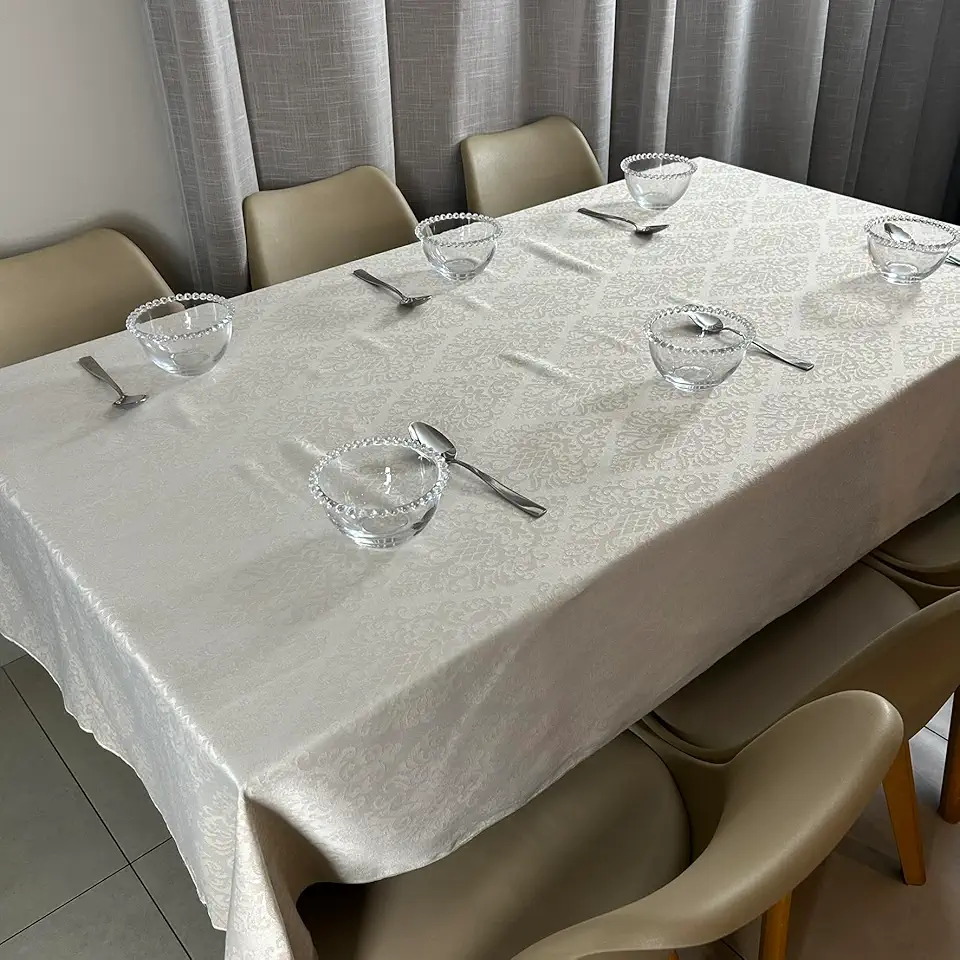 Toalha de Mesa 6 Lugares Jacquard - Retangular 1,4x2,1m (Nude 12)