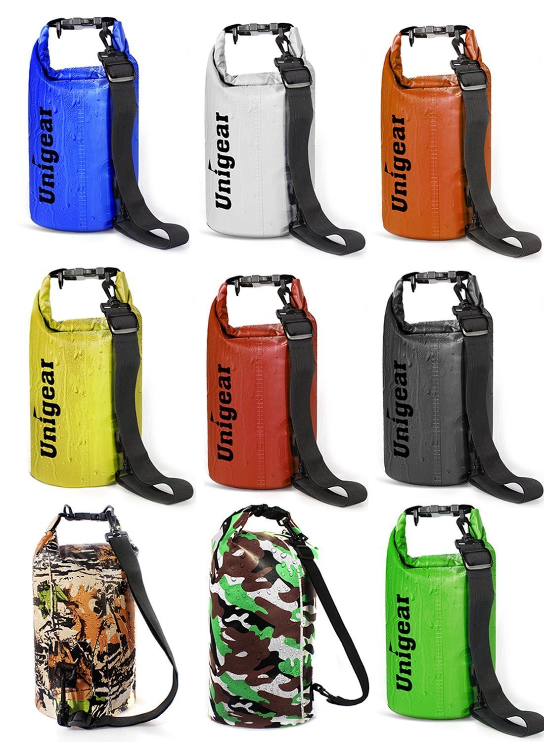 Unigear Wodoszczelna torba 2 l ~ 40 l, wodoszczelna torba + pokrowiec ochronny na telefon komórkowy, kemping, plażę, czarna, 40 l