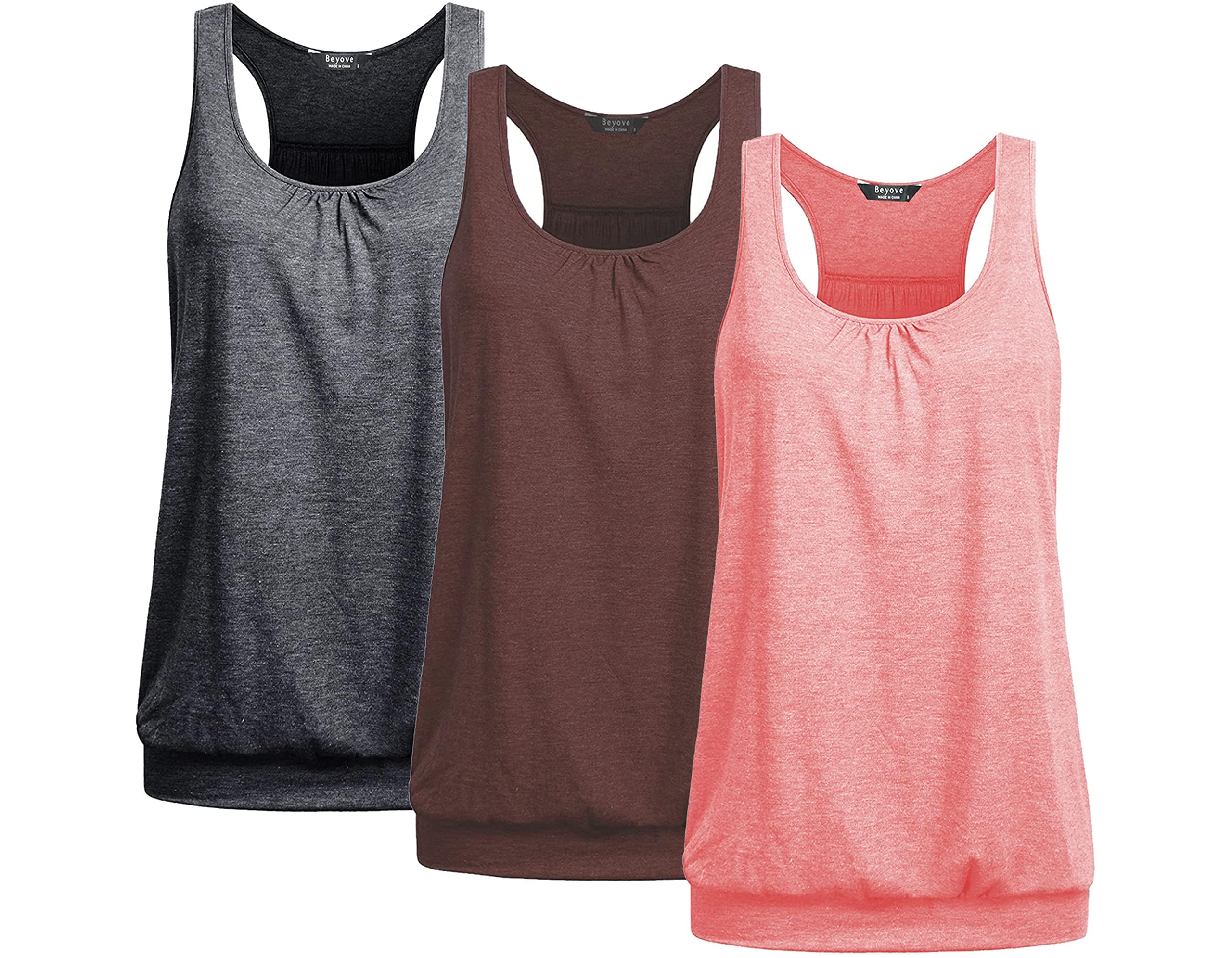 Beyove 3 Pack Banded Bottom Workout Tops for Women Tummy Flattering Yoga Tank Tops Plus Size Racerback Athletic Gym Shirts
