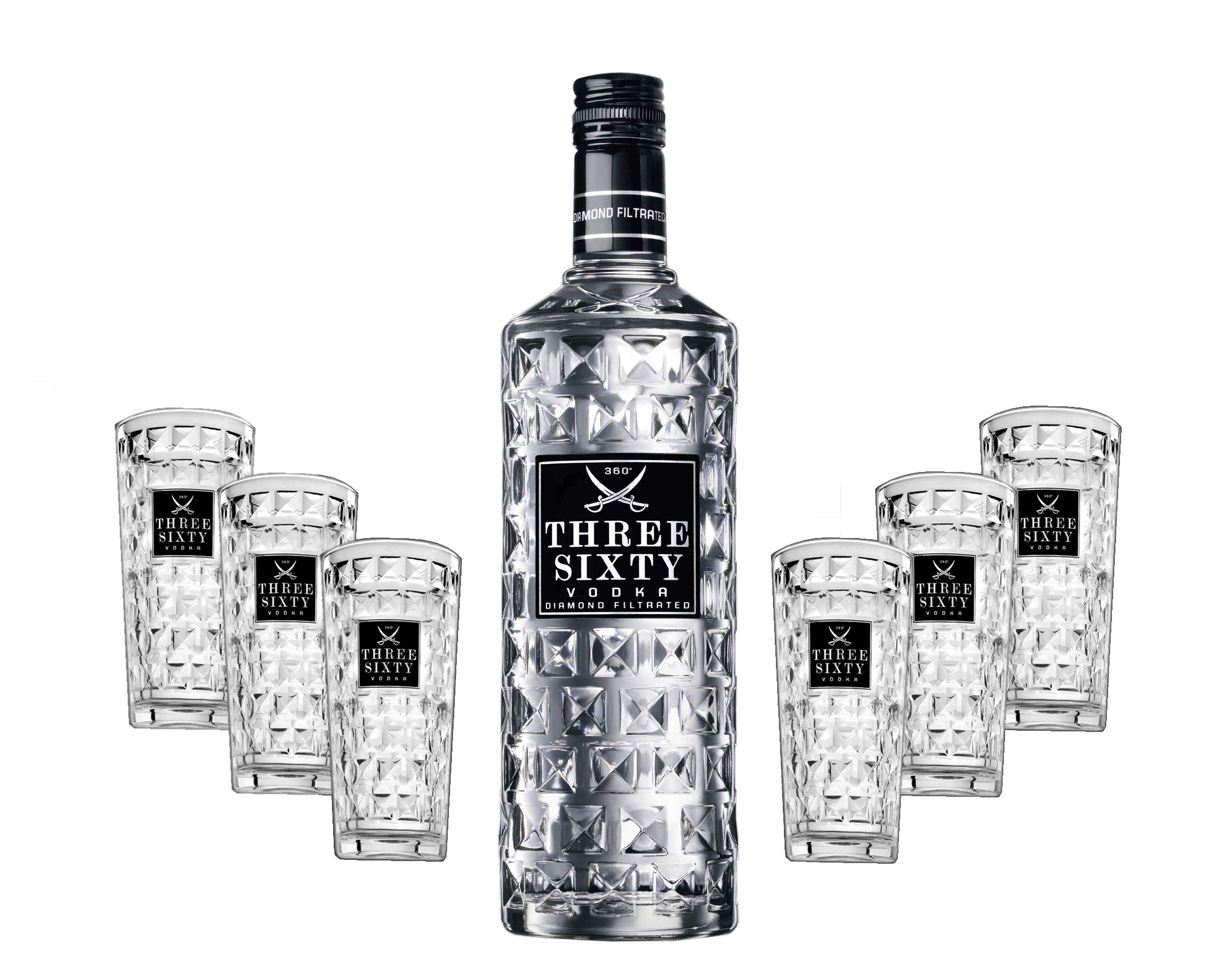 Three Sixty Vodka 3L (37,5% Vol) + 6 Three Sixty Longdrink Gläsern [Enthält Sulfite]