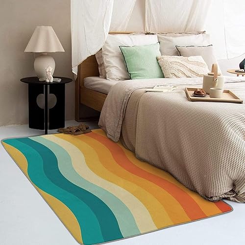 Miniatura 3 de Alfombra retro y decoración del hogar, alfombra lavable de 2 x 3 a 70 segundos, para entrada, sala de estar, dormitorio, tapete antideslizante y