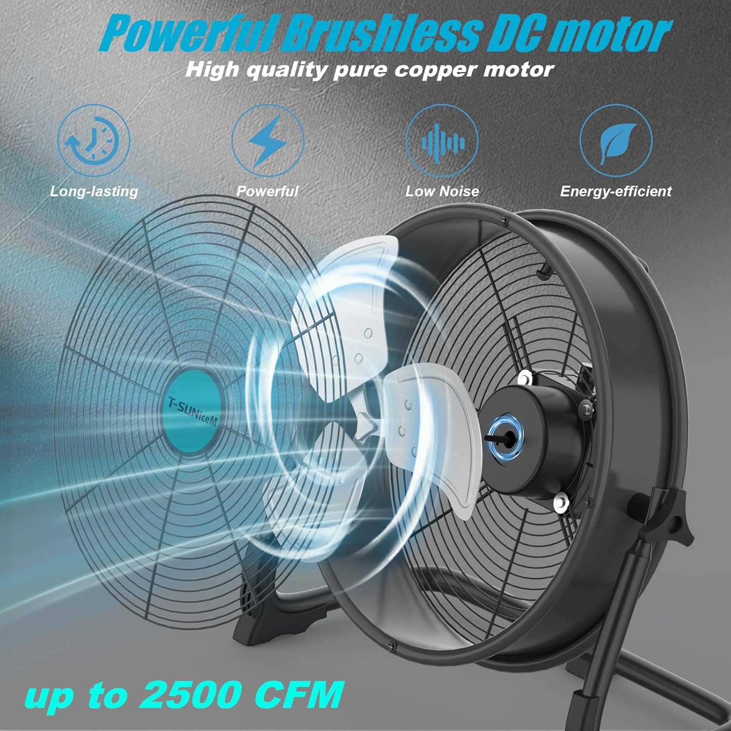 16" Battery Operated Floor Fan Compatible with Makita 18V Battery, Portable Fan with AC Adapter and USB Output, Metal Industrial High Velocity, Stepless Speed Cordless Fan for Jobsite Garage Camping