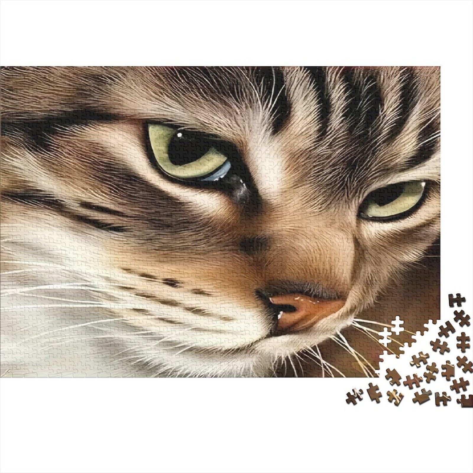 Closeup Cat Face Puzzle 1000 Pieces Challenge Game for Adults, Impossible Jigsaw Puzzles 1000 Pieces Educational Game Home Decoration 38x26cm/1000pcs — image 1