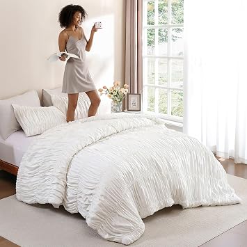 weigelia Cream Ruched Comforter Set King Size, Cute Girls Bedding Set | All Season, Soft Microfiber Comforter, Cozy Cinched Design for Home & Bedroom Decor (1 Comforter,2 Pillowcases)