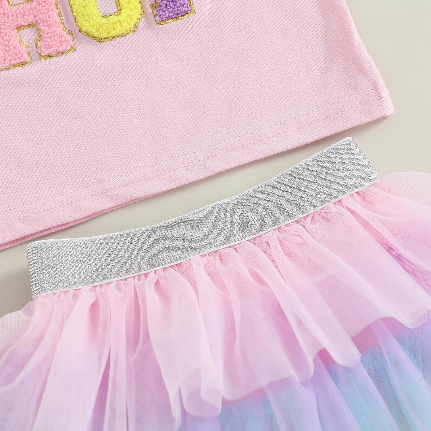 Kids Toddler Girl Easter Outfit Hip Hop Embroidery Short Sleeve T-Shirt Layered Tulle Tutu Skirt Set Summer Clothes - Image 6