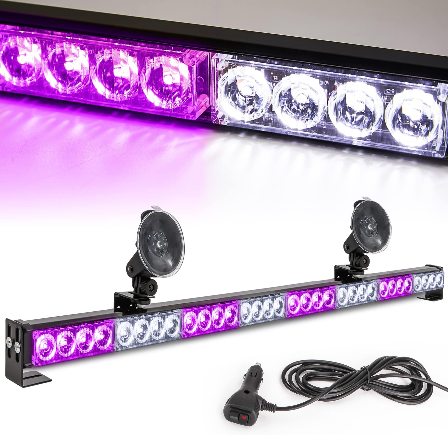 White/Purple Emergency Strobe Traffic Advisor Light Bar 13 Flash Patterns