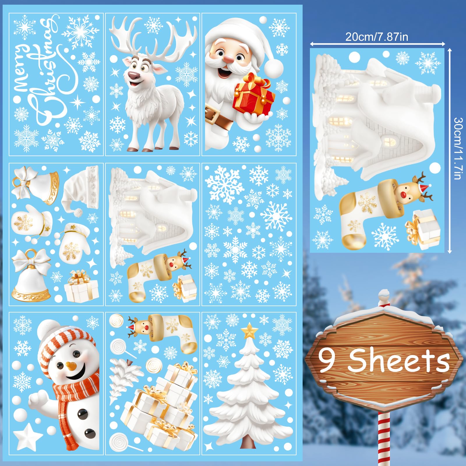 Aisprts Kerststicker, afneembaar, statisch, om zelf te maken, raamstickers, decoratie (kerstman, eland, sneeuwman