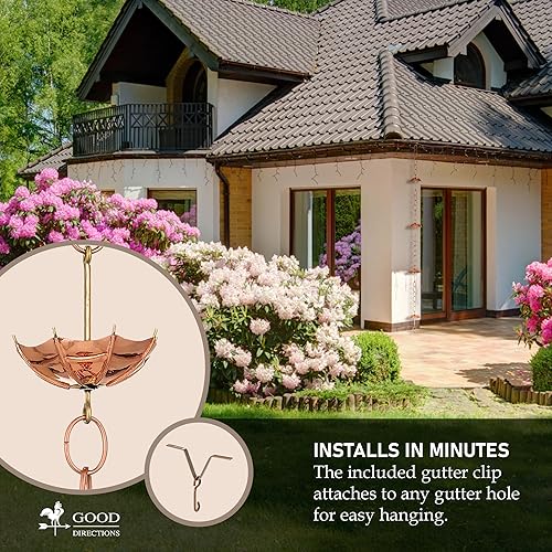 Miniatura 3 de Good Directions 486P-8 Cadena de lluvia para paraguas, 8-12 pies de largo, extragrande, 100% cobre puro