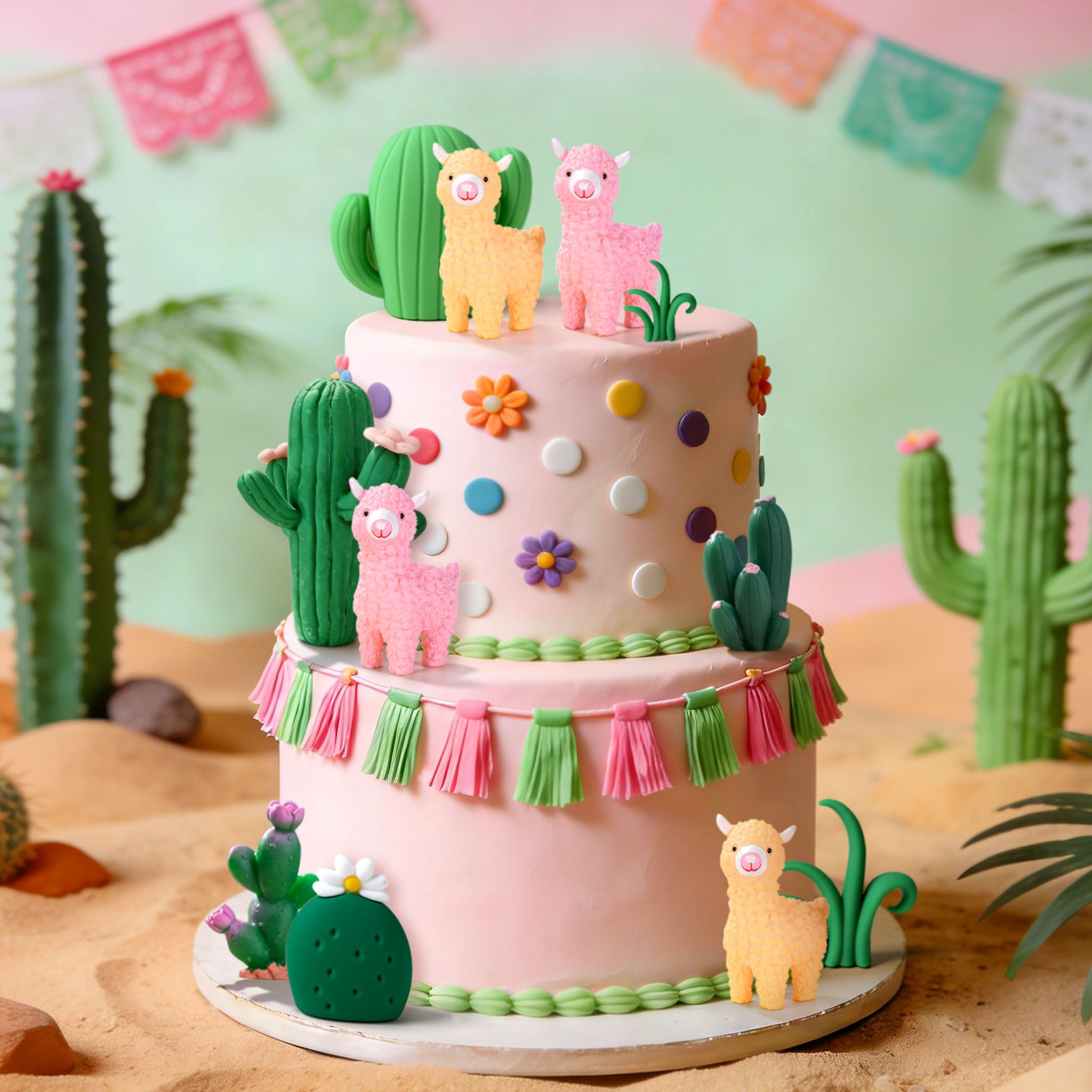 Llama Cactus Alpaca Cactus Cake Topper Decorations for Mexican Fiesta Birthday Baby Shower Cinco De Mayo Party Supplies - Image 4